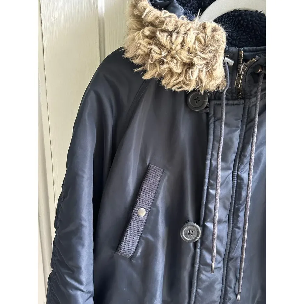 J. Crew Faux Fur Trim Hooded Parka Jacket - Black - Size Large